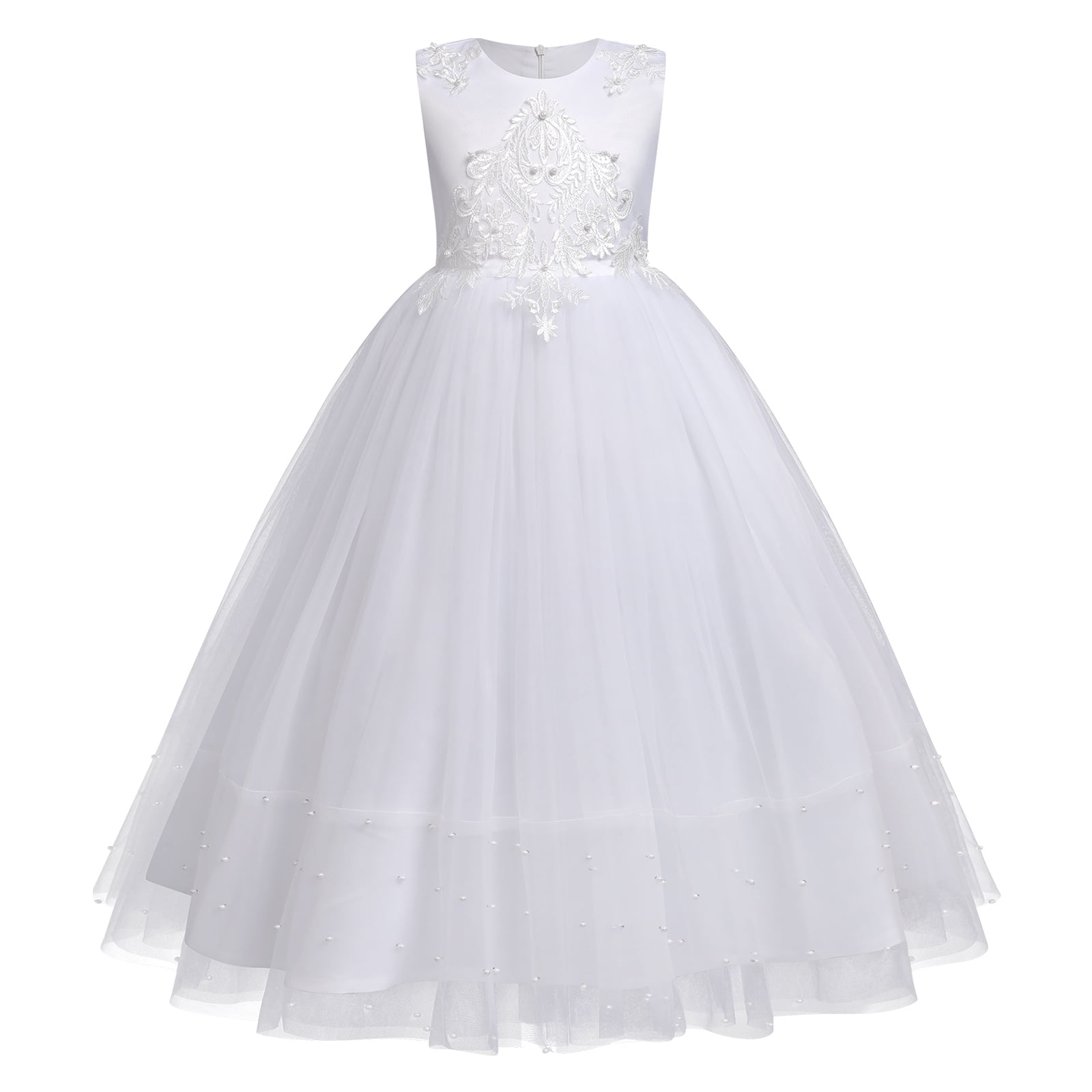 IBTOM CASTLE White First Communion Dresses for Girls Lace Flower Wedding  Bridesmaid Pageant Birthday Baptism Party Formal Maxi Tulle Gown 9-10 Years  White - Puff Sleeves - Walmart.com