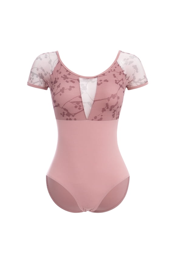 Women Ballet Dance Leotards Adult Butterfly Flower Print Backless Gymnastics Leotards with Bra Training Practices XXL Pink Floral