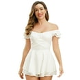 thumbnail image 1 of IBTOM CASTLE Women Boho Romper Off Shoulder Ruffle Chiffon Shorts Mini Dress Floral Print One Piece Casual Strapless Jumpsuit S White, 1 of 8