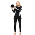 thumbnail image 1 of IBTOM CASTLE Women Burkini Swimsuits Modest Muslim Swimwear Islamic Long Sleeve Full Cover Hijab Top Skirted Swim Capris ​Pants Set 3XL Black + White, 1 of 8