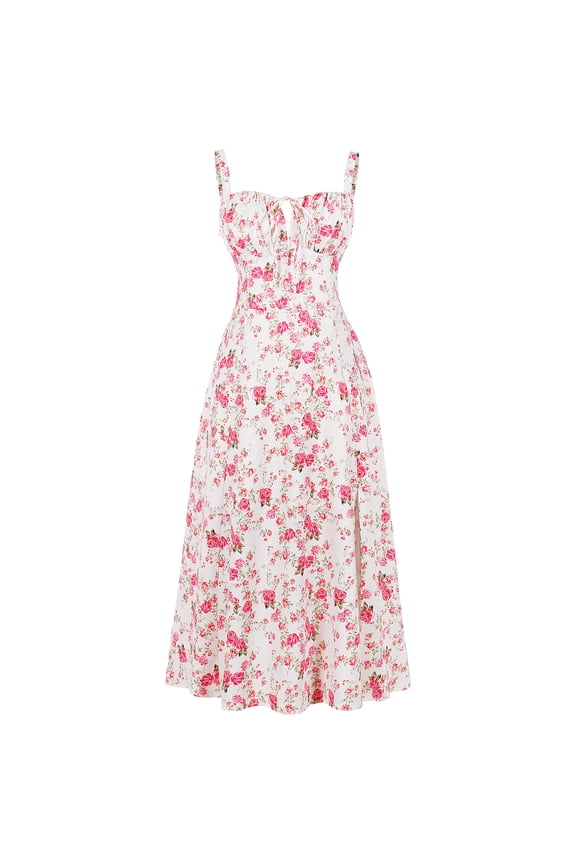 Women Floral Corset Dress Sleeveless Square Neck Spaghetti Straps Dress Boho Holiday Flowy Midi Bustier Sundress M Hot Pink Flower