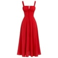 thumbnail image 1 of IBTOM CASTLE Women Floral Corset Dress Sleeveless Square Neck Spaghetti Straps Dress Boho Holiday Flowy Midi Bustier Sundress XS Red, 1 of 8