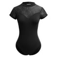 thumbnail image 1 of IBTOM CASTLE Women Gymnastics Leotard Adult Short Sleeve Floral Lace Print Backless Bodysuit Ballet Dance Wear XL Black - Lace, 1 of 8
