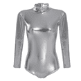 thumbnail image 1 of IBTOM CASTLE Women Long Sleeve Metalic Shiny Leather Turtleneck One Piece Gymnastics Leotard Ballet Dancewear Athletic Train Top 3XL Gray, 1 of 5