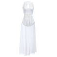 thumbnail image 1 of IBTOM CASTLE Women Lyrical Dance Dress Lace Sleeveless Leotard Sheer Flowy Long Wrap Skirt 2pcs Outfit L White, 1 of 8