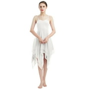 IBTOM CASTLE Women Lyrical Dance Dress Modern Contemporary Ballet Dancewear Spaghetti Strap Chiffon Flowy Dress S White