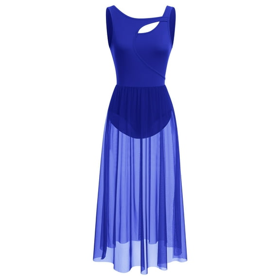 IBTOM CASTLE Women Lyrical Dance Dress Modern Contemporary Dancewear Backless Tulle Skirt L Royal Blue