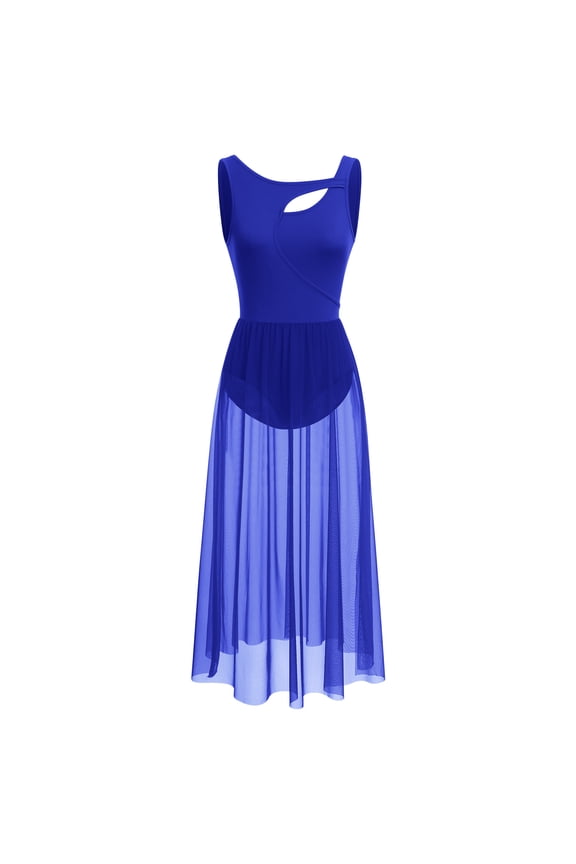 Women Lyrical Dance Dress Modern Contemporary Dancewear Backless Tulle Skirt XL Royal Blue