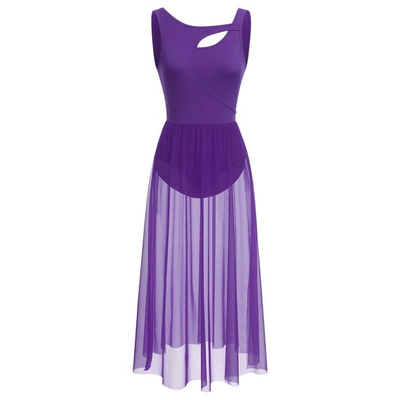 IBTOM CASTLE Women Lyrical Dance Dress Modern Contemporary Dancewear Backless Tulle Skirt XS Purple