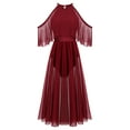 thumbnail image 1 of IBTOM CASTLE Women Lyrical Dance Dress Shiny Criss Cross Spaghetti Strap Full Circle Mesh Tulle Long Dress with Brooch Pin L Wine Red, 1 of 8