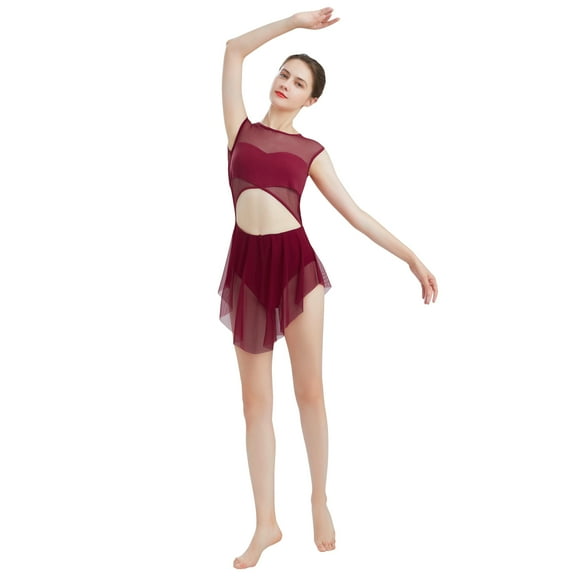 IBTOM CASTLE Women Lyrical Dance Dress Tank Bodysuit Cut Out Front Ballet Leotard Morden Contemporary Dancewear XS Wine Red