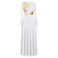 thumbnail image 1 of IBTOM CASTLE Women Metallic Bi Color Liturgical Praise Dance Dress Long Sleeve Lyrical Dancewear Church Maxi Robe Worship Costume M White, 1 of 5