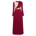 thumbnail image 1 of IBTOM CASTLE Women Metallic Bi Color Liturgical Praise Dance Dress Long Sleeve Lyrical Dancewear Church Maxi Robe Worship Costume M Wine Red, 1 of 5