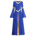 thumbnail image 1 of IBTOM CASTLE Women Metallic Color Block Liturgical Praise Dance Dress Bell Long Sleeve Lyrical Dancewear Gowns Worship Costume 2XL Royal Blue, 1 of 8