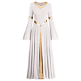 thumbnail image 1 of IBTOM CASTLE Women Metallic Color Block Liturgical Praise Dance Dress Bell Long Sleeve Lyrical Dancewear Gowns Worship Costume M White, 1 of 8