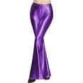 thumbnail image 1 of IBTOM CASTLE Women Metallic Wide Leg Pants High Waist Stretchy Bell Bottom Flared Trousers 70s Disco Dance Party Leggings Clubwear S Purple, 1 of 3