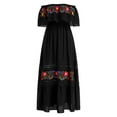 thumbnail image 1 of IBTOM CASTLE Women Mexican Dress Summer Floral Print Traditional Wear Off Shoulder Beach Holiday Party Long Maxi Gowns S Black, 1 of 6