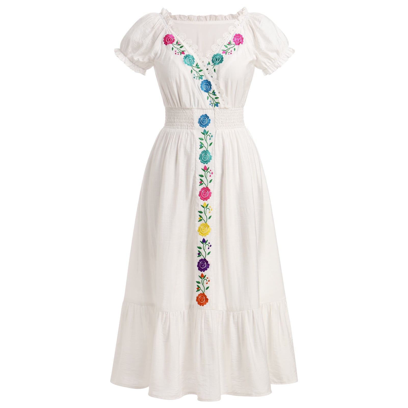 Ibtom Castle Women Mexican Fiesta Dress Summer Floral Embroidered Traditional Wear Beach Holiday Party Long Maxi Gown XXL White, Women's, Size: 2XL Ibtom Castle Women Mexican Fiesta Dress Summer Floral Embroidered Traditional Wear Beach Holiday Party Long Maxi Gown XXL White, Women's, Size: 2XL