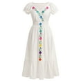 thumbnail image 1 of IBTOM CASTLE Women Mexican Fiesta Dress Summer Floral Embroidered Traditional Wear Beach Holiday Party Long Maxi Gown XXL White, 1 of 8
