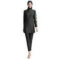 thumbnail image 1 of IBTOM CASTLE Women Muslim Burkini Swimsuits Modest Swimwear Islamic Long Sleeve Full Cover Hijab Swim Top Pants Plain ​Bathing Suit M Black Floral, 1 of 5