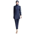 thumbnail image 1 of IBTOM CASTLE Women Muslim Burkini Swimsuits Modest Swimwear Islamic Long Sleeve Full Cover Hijab Swim Top Pants Plain ​Bathing Suit S Dark Blue Floral, 1 of 4
