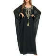 thumbnail image 1 of IBTOM CASTLE Women Muslim Dress Batwing Sleeve Embroidered Abaya Kaftans Modern Elegant Dubai Moroccan Islamic Dresses One Size Black, 1 of 8
