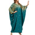 thumbnail image 1 of IBTOM CASTLE Women Muslim Dress Batwing Sleeve Embroidered Abaya Kaftans Modern Elegant Dubai Moroccan Islamic Dresses One Size Deep Green, 1 of 8