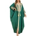 thumbnail image 1 of IBTOM CASTLE Women Muslim Dress Batwing Sleeve Embroidered Abaya Kaftans Modern Elegant Dubai Moroccan Islamic Dresses One Size Green, 1 of 8