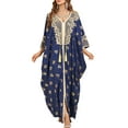 thumbnail image 1 of IBTOM CASTLE Women Muslim Dress Batwing Sleeve Embroidered Abaya Kaftans Modern Elegant Dubai Moroccan Islamic Dresses One Size Navy Blue, 1 of 8