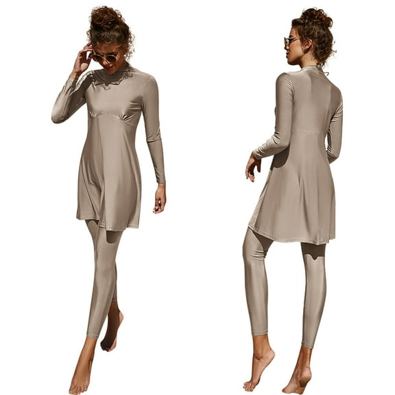 IBTOM CASTLE Women Muslim Swimsuits Modest Burkini Swimwear Islamic Long Sleeve Full Cover Swim Top Leggings Pants ​Bathing Suits XL Apricot