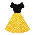 thumbnail image 1 of IBTOM CASTLE Women Off Shoulder Short Sleeve 1950s Retro Vintage Cocktail Party Swing Dress Patchwork 50s Polka Dot Dresses M Yellow, 1 of 6