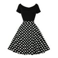 thumbnail image 1 of IBTOM CASTLE Women Off Shoulder Short Sleeve 1950s Retro Vintage Cocktail Party Swing Dress Patchwork 50s Polka Dot Dresses XL Black, 1 of 8