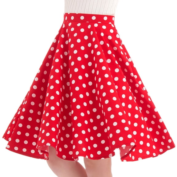 IBTOM CASTLE Women Pleated Vintage Skirt Floral Print A-Line Midi Skirts 50s Polka Dots Knee-Length Flared Swing Cocktail Party Dresses XXL Red - Polka Dots
