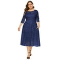 thumbnail image 1 of IBTOM CASTLE Women Plus Size Cocktail Dress Vintage 3/4 Sleeve Floral Lace Wedding Guest Dresses Pleated High Waist A-Line Swing Dresses Formal Prom Midi Party Dresses with Pockets 3XL Navy Blue, 1 of 5