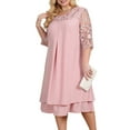 thumbnail image 1 of IBTOM CASTLE Women Plus Size Half Sleeve Floral Mesh Sleeve Wedding Guest Dress Round Neck Embroidered Cocktail Party Chiffon Midi Dress 2XL Pink, 1 of 7