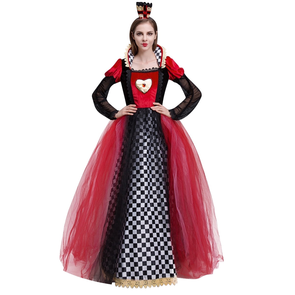 IBTOM CASTLE Women Queen Dress Adult Cosplay Halloween Clothes with Crown Queen of Hearts Fancy Dress Up for Christmas Carnival Birthday Party Walmart Business Supplies