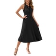 thumbnail image 1 of IBTOM CASTLE Women Summer Casual Pleated Midi Dress Tie Neck Swiss Dot Formal Shirred Waist Wedding Guest Swing Dress M Black, 1 of 7