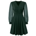 thumbnail image 1 of IBTOM CASTLE Women Swiss Dot Mesh Long Sleeve A Line Cocktail Dress Wrap V Neck Empire Waist Flowy Wedding Party Dress M Green, 1 of 8