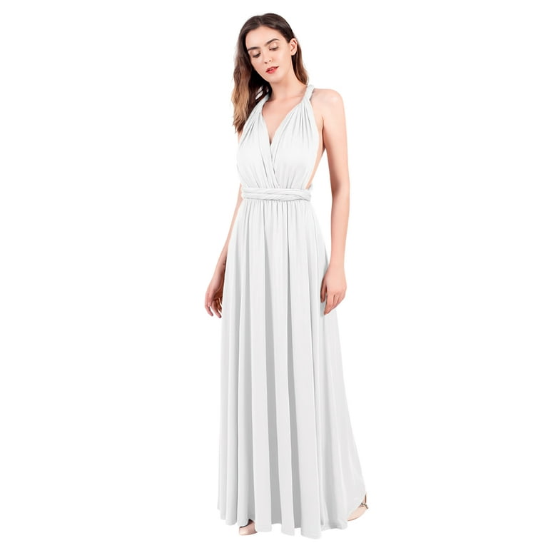 IBTOM CASTLE Women Transformer Evening Dress Maxi Cocktail Wrap Convertible  Multi Way Floor Long Formal Gown S White