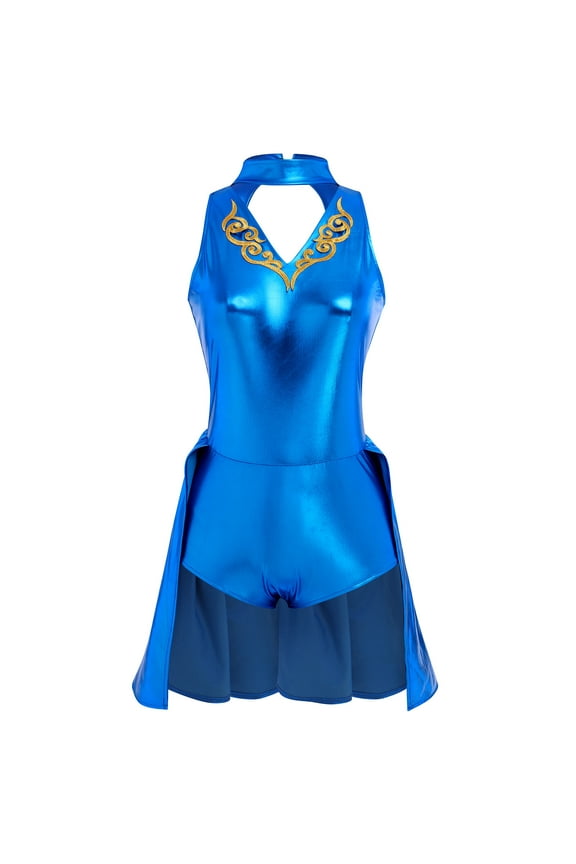 Women Trapeze Artist Fancy Dress Circus Costume Metallic Jumpsuit Leotard Gymnastic Stage Performace Dancewear S Royal Blue