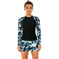 thumbnail image 1 of IBTOM CASTLE Women Two Piece Rash Guard Long Sleeve Swimsuits Sets UPF 50+ Cropped Swim Shirt with Boyshort Bottom Bathing Suits S Black + Blue Floral, 1 of 6