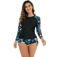 thumbnail image 1 of IBTOM CASTLE Women Two Piece Rash Guard Long Sleeve Swimsuits Sets UPF 50+ Cropped Swim Shirt with Boyshort Bottom Bathing Suits L Black, 1 of 6