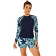 thumbnail image 1 of IBTOM CASTLE Women Two Piece Rash Guard Long Sleeve Swimsuits Sets UPF 50+ Cropped Swim Shirt with Boyshort Bottom Bathing Suits L Blue + Green, 1 of 6