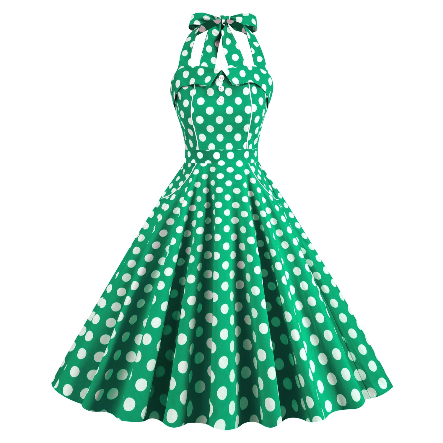 IBTOM CASTLE Women Vintage 1950s Halter Pink Gingham Polka Dots Swing Dress  Cocktail Party Rockabilly Pinup Dresses S Green Polka Dots - Walmart.com
