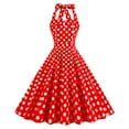 thumbnail image 1 of IBTOM CASTLE Women Vintage 1950s Halter Pink Gingham Polka Dots Swing Dress Cocktail Party Rockabilly Pinup Dresses XXL Red Polka Dots, 1 of 8