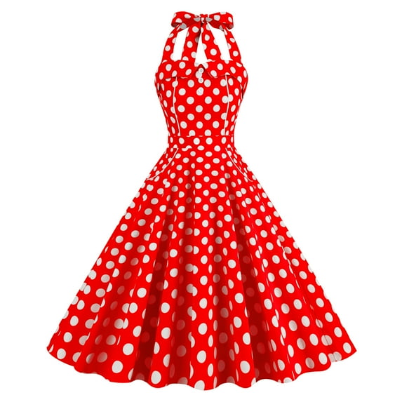IBTOM CASTLE Women Vintage 1950s Halter Pink Gingham Polka Dots Swing Dress Cocktail Party Rockabilly Pinup Dresses XXL Red Polka Dots