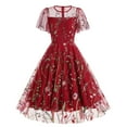 thumbnail image 1 of IBTOM CASTLE Women Vintage Dress 1950s Sleeveless Mesh Patchwork Cocktail Swing Dress Floral Embroidery Flare A-Line Dress Wedding Guest Evening Prom Gown XXL Red Ruffle, 1 of 8