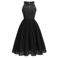 thumbnail image 1 of IBTOM CASTLE Women Vintage Floral Lace Chiffon Sleeveless Pleated Halter Short Bridesmaid Dress A Line Swing Party Cocktail Dress M Black, 1 of 6