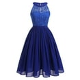 thumbnail image 1 of IBTOM CASTLE Women Vintage Floral Lace Chiffon Sleeveless Pleated Halter Short Bridesmaid Dress A Line Swing Party Cocktail Dress S Royal Blue, 1 of 6