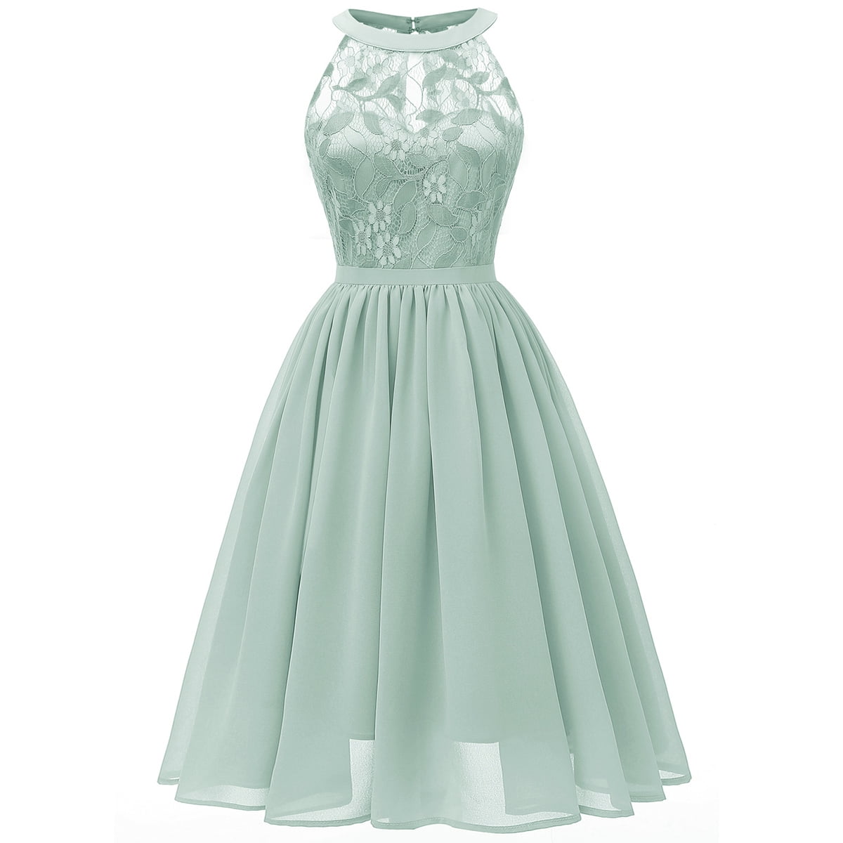 IBTOM CASTLE Women Vintage Floral Lace Chiffon Sleeveless Pleated Halter  Short Bridesmaid Dress A Line Swing Party Cocktail Dress XL Light Green -  Walmart.com